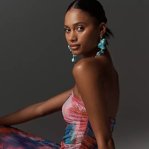 NWT Anthropologie The Soleil Slim Strapless Ruched Mesh Dress Sz XL - Picture 4 of 16